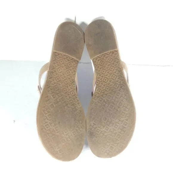 Tory Burch Women's Miller US 8,5M Light Make Up Leather Logo Flat Thong Sandals - Picture 9 of 16